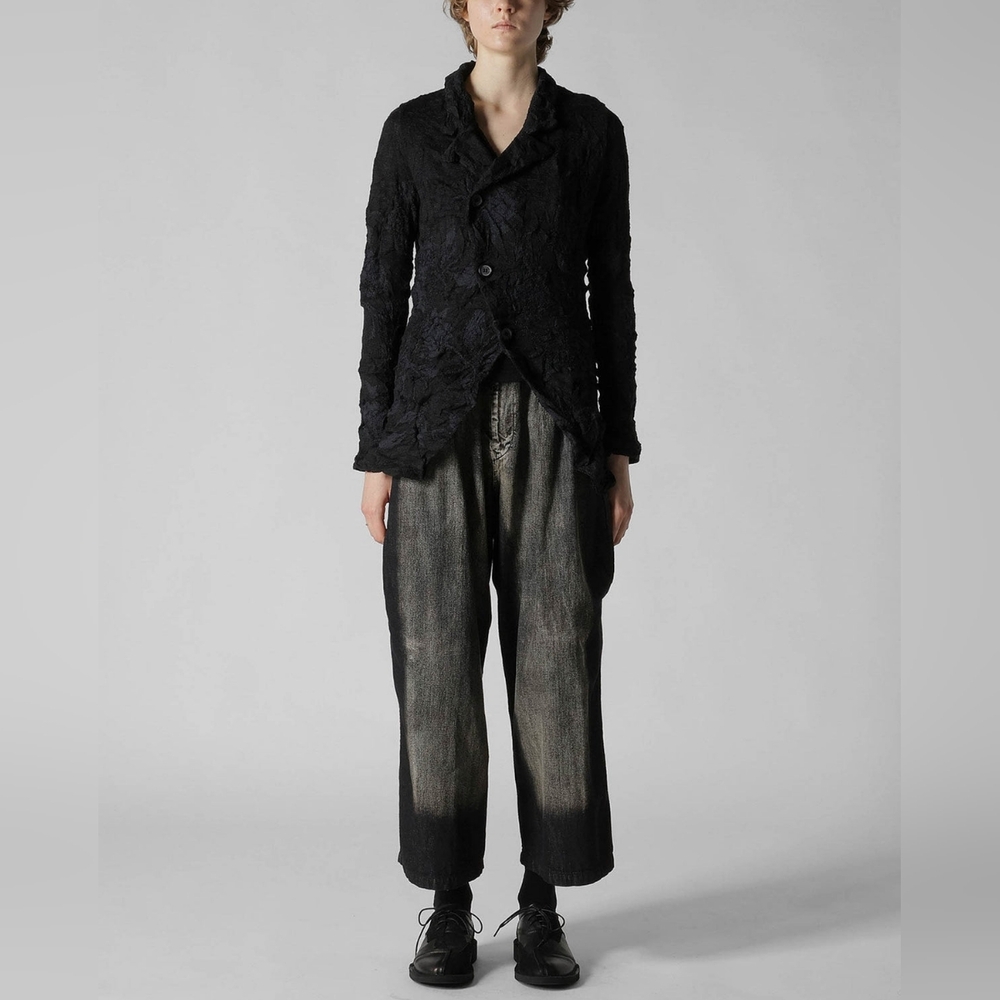LUUKAA Black Crinkle Stretch Cotton Lagenlook Jacket 10 M